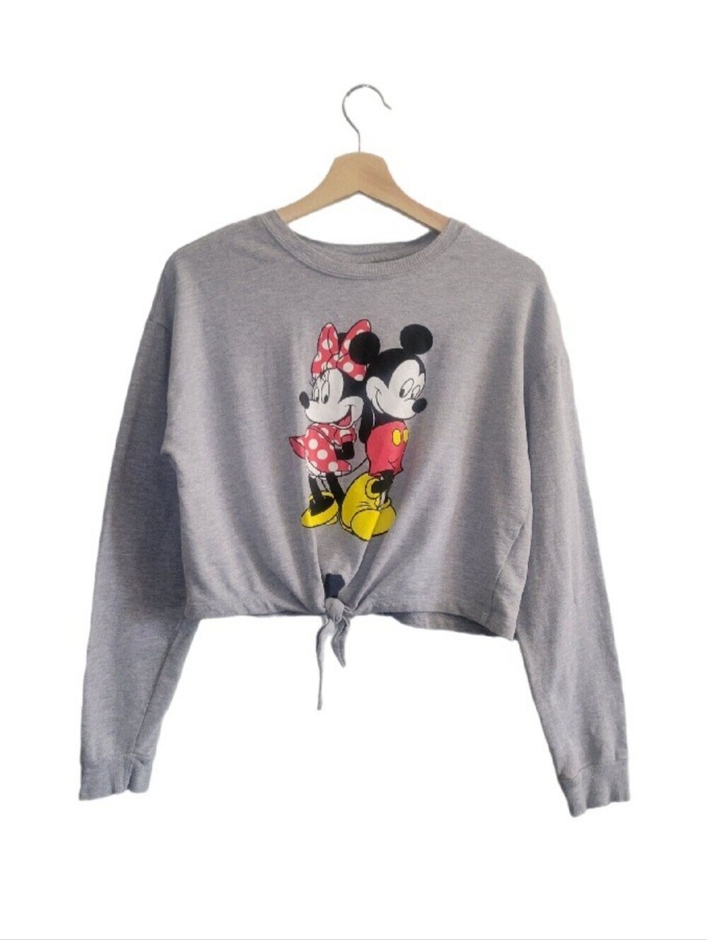 DISNEY Mickey & Minnie Mouse Cropped Tie-Front Sweatshirt Womens Sz M
